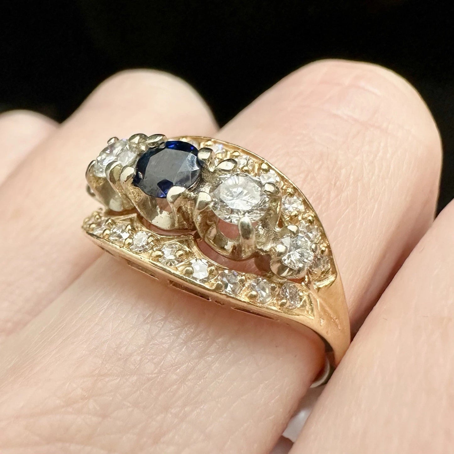 14Ct Two-Toned Gold 0.43 Carat TW Sapphire & .69 Carat TW Diamond Dress Ring