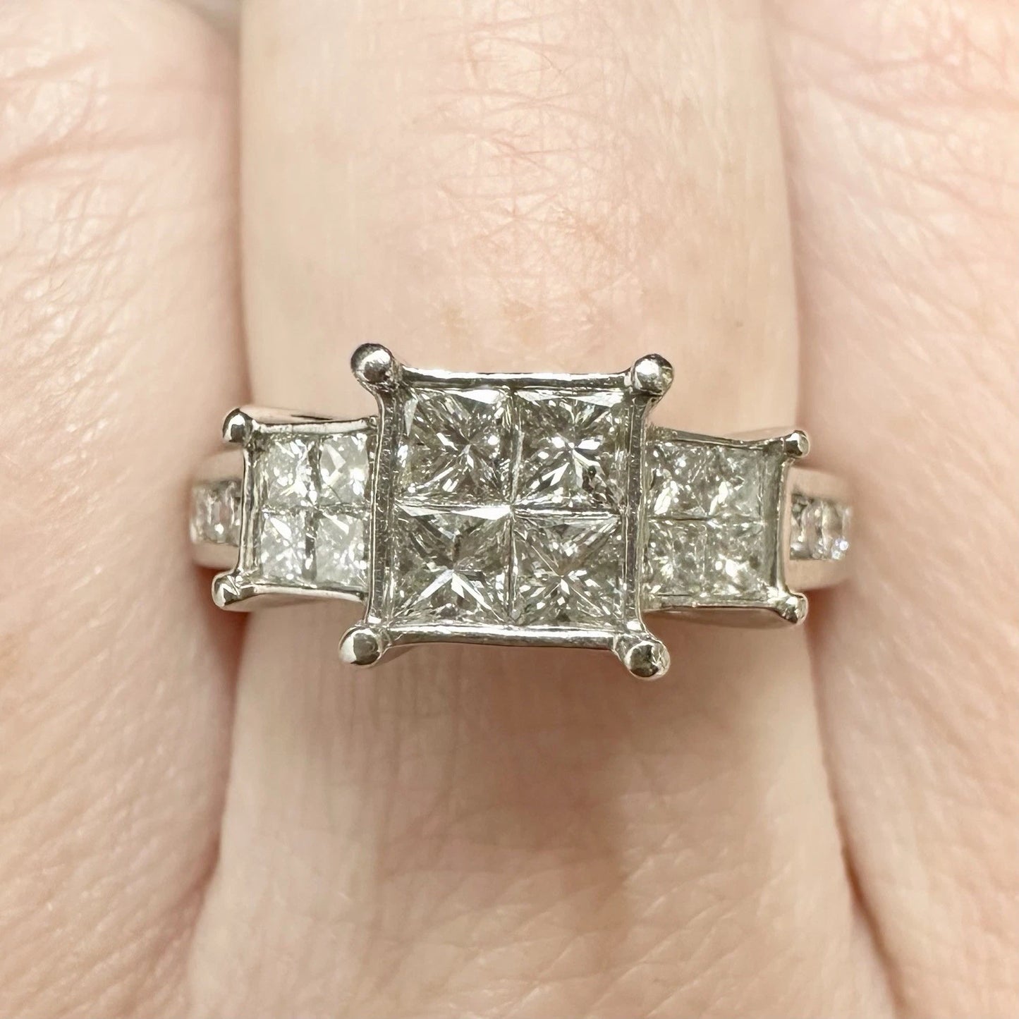 14Ct White Gold High Rise Trilogy 1.15Ct TW Princess Cut Diamond Ring Sz L 1/2