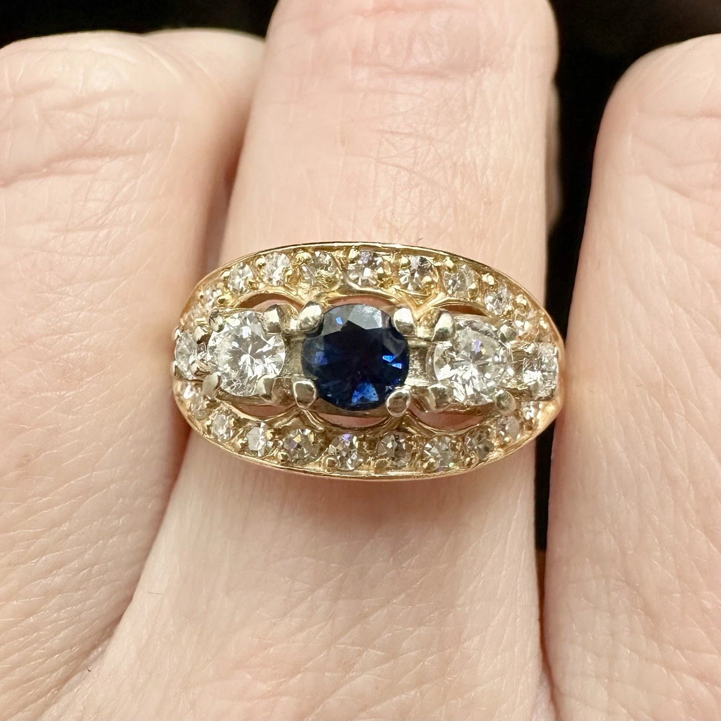 14Ct Two-Toned Gold 0.43 Carat TW Sapphire & .69 Carat TW Diamond Dress Ring