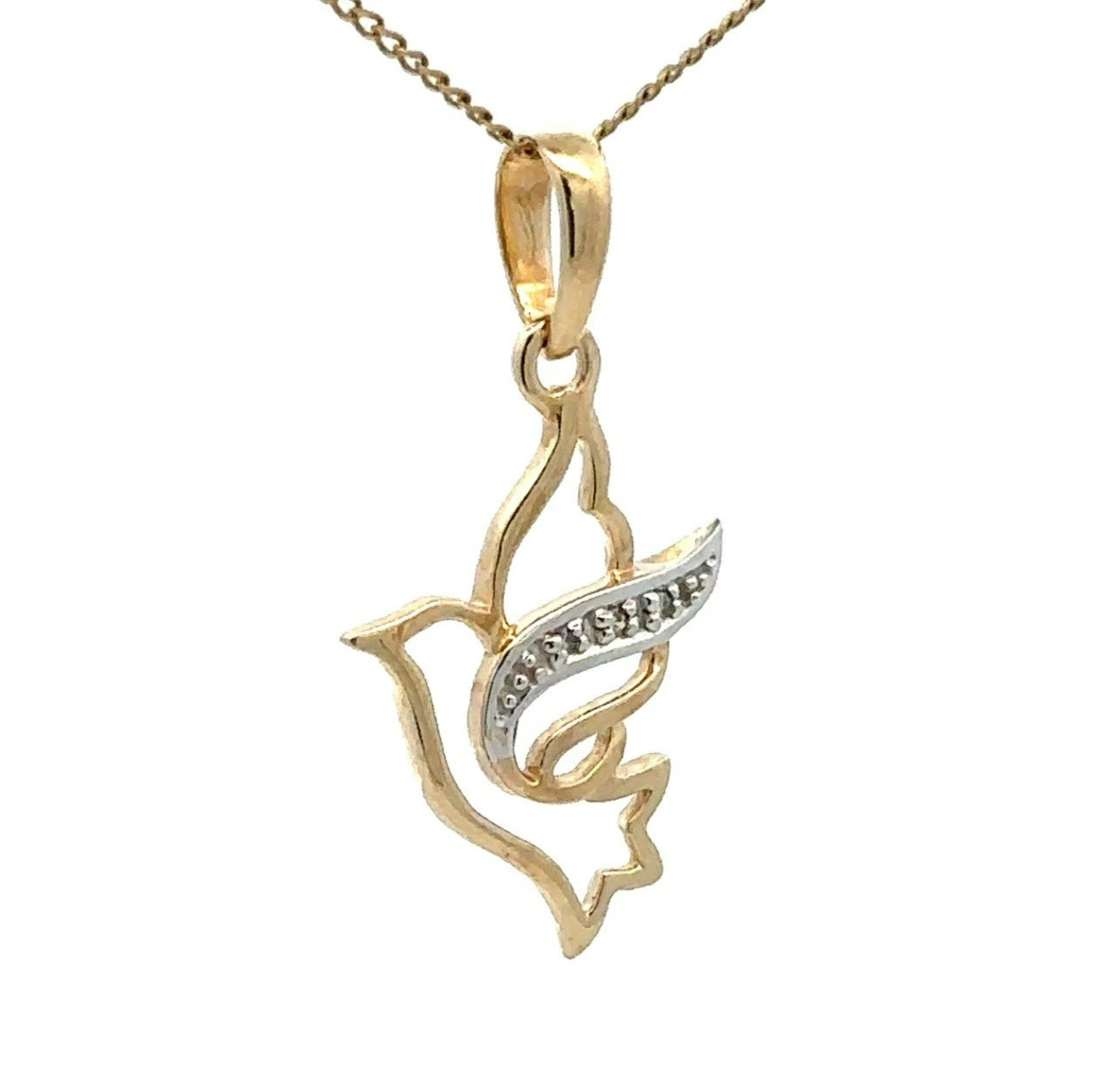 9Ct Yellow Gold Diamond Set Dove Pendant