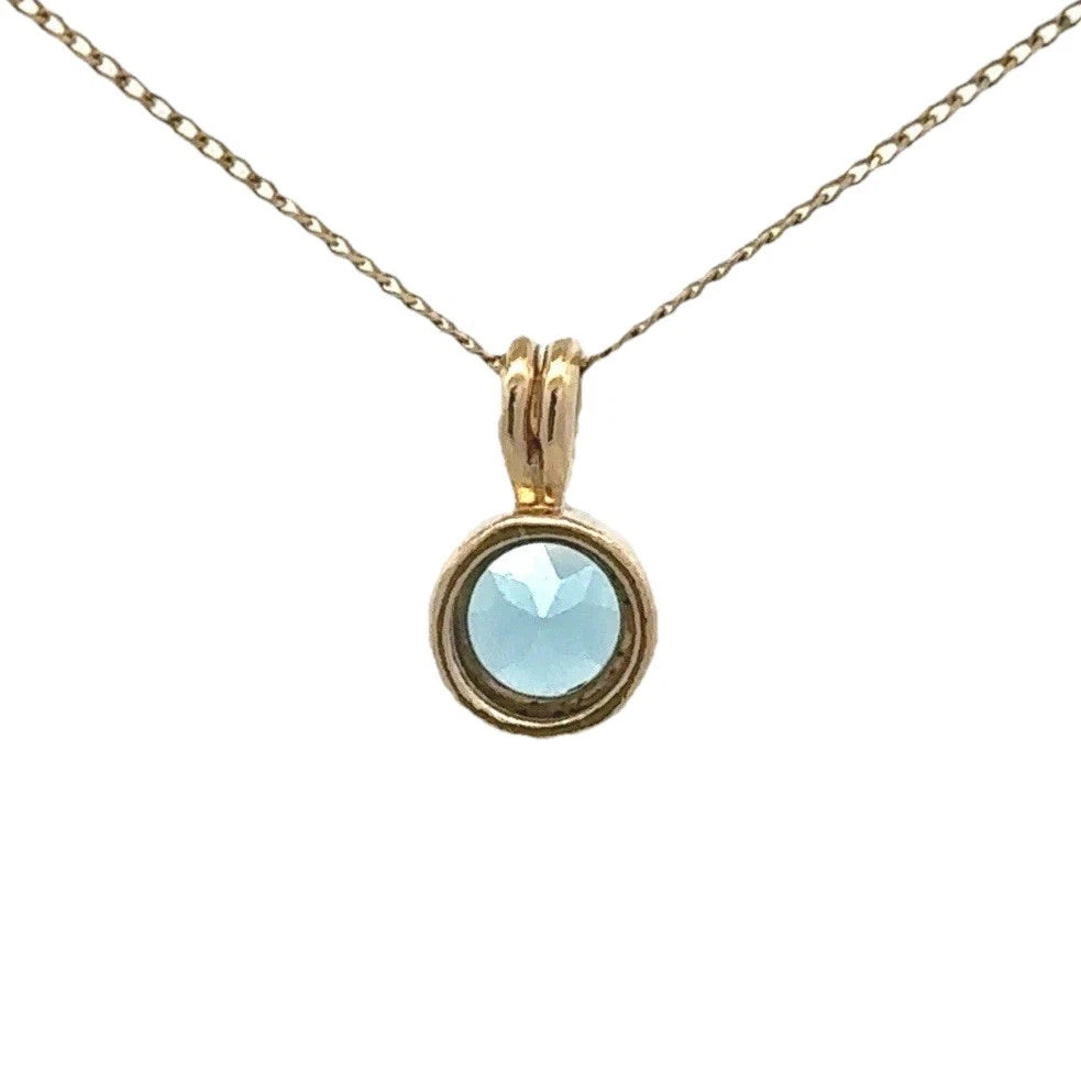 9Ct Yellow Gold Bezel Set Blue Topaz Solitaire Pendant