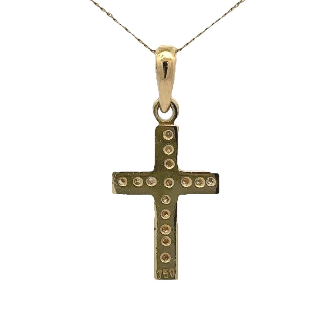 18Ct Yellow Gold Vintage .16 Carat TW Diamond Set Cross Pendant