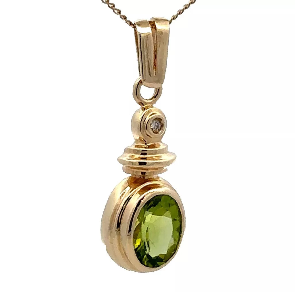 9Ct Yellow Gold Peridot & Diamond Accent Charm Pendant