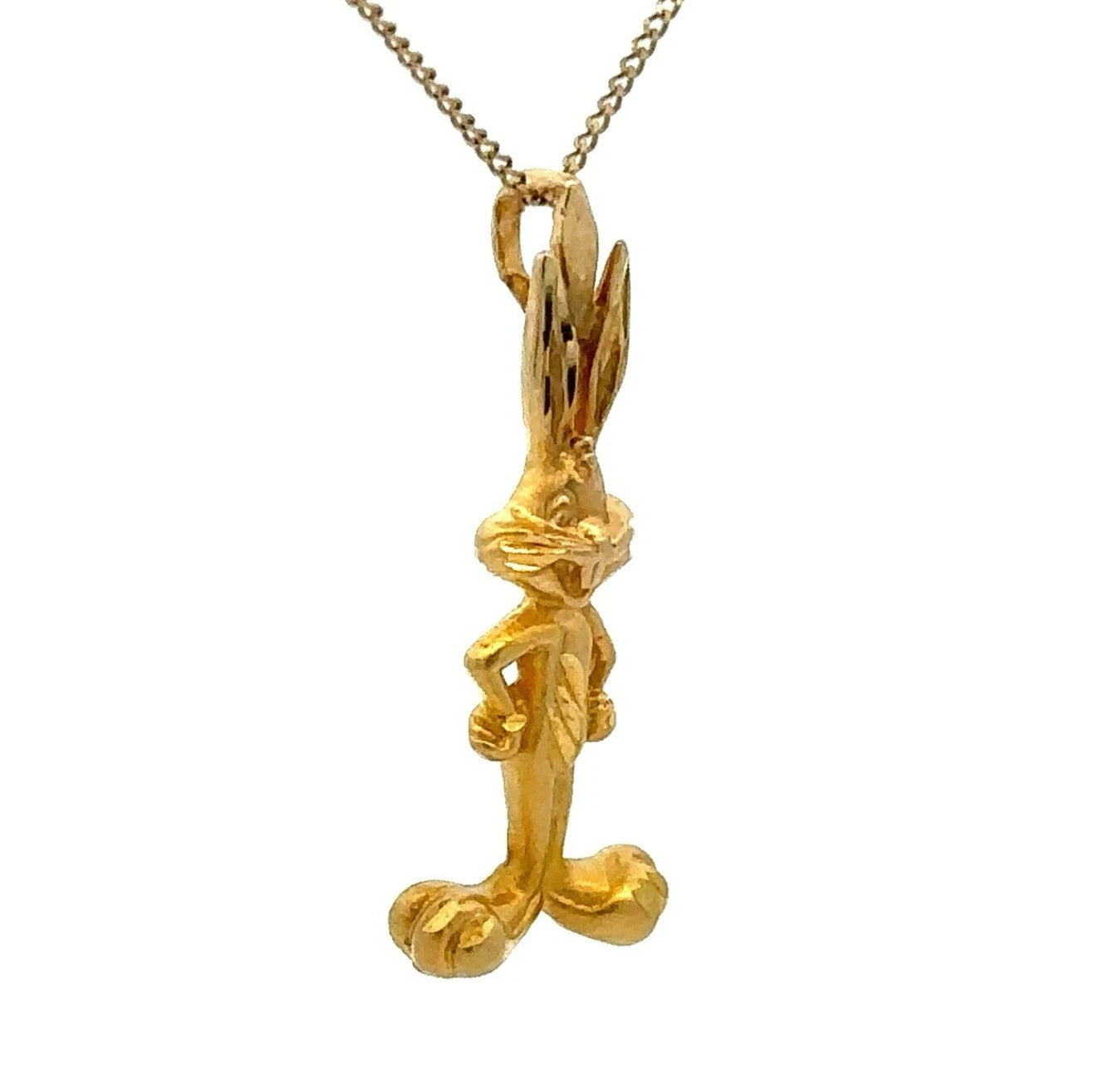 14Ct Yellow Gold Vintage Looney Tunes Bugs Bunny Slider Charm Pendant