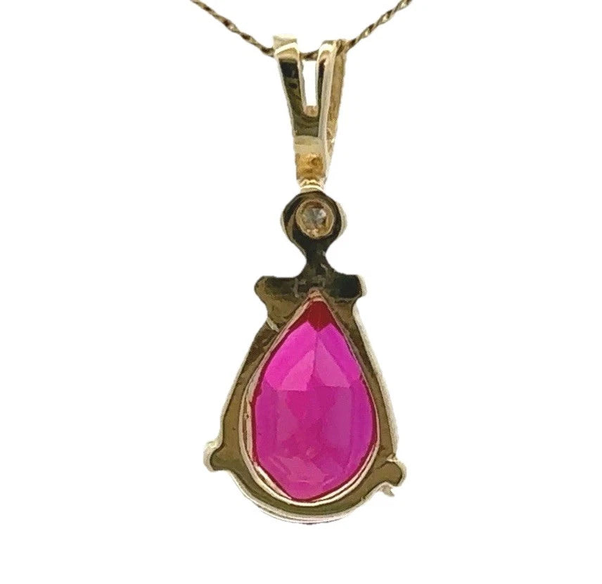 10Ct Yellow Gold Created Ruby & Diamond Accent Pendant