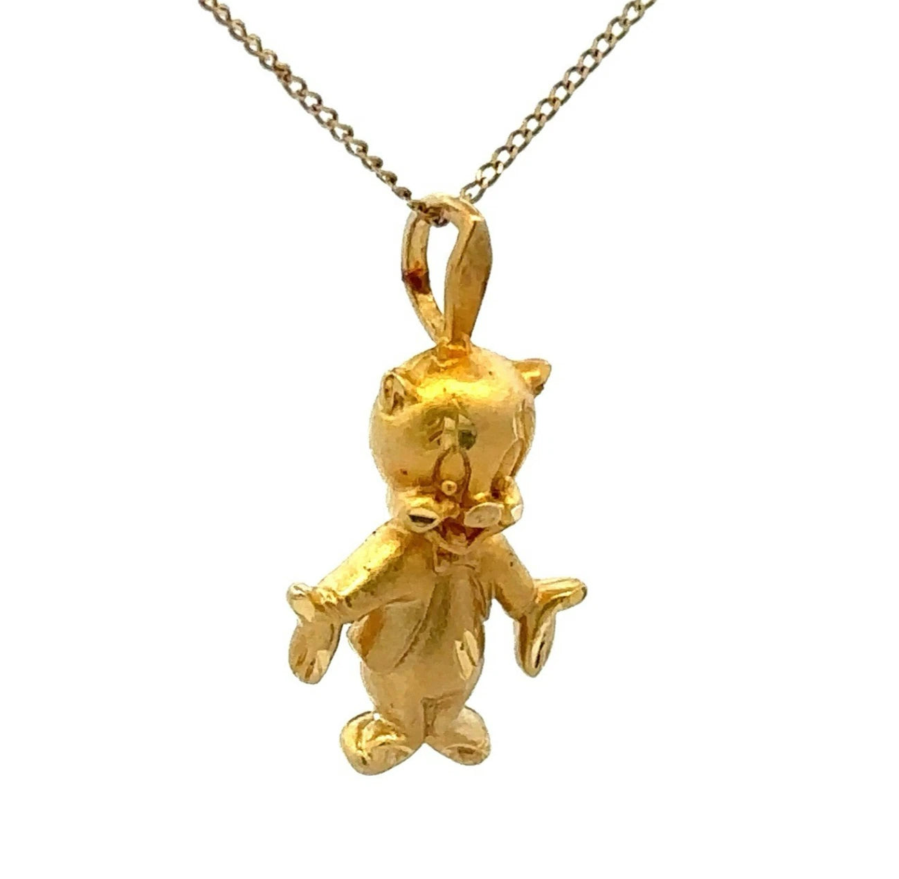 14Ct Yellow Gold Vintage Looney Tunes Porky Pig Slider Charm Pendant