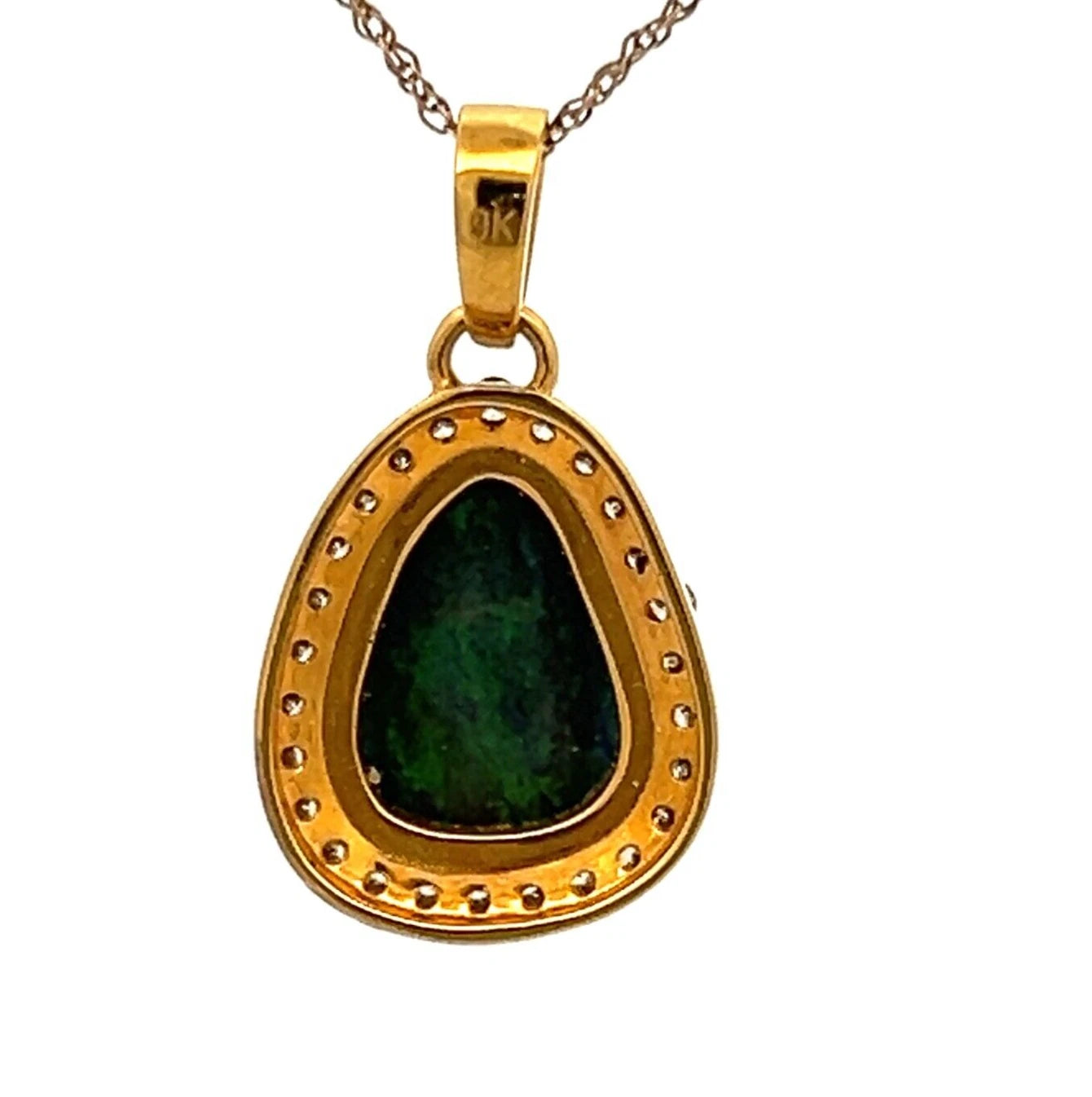 9Ct Yellow Gold Opal & 0.52 Carat TW Diamond Accent Pendant