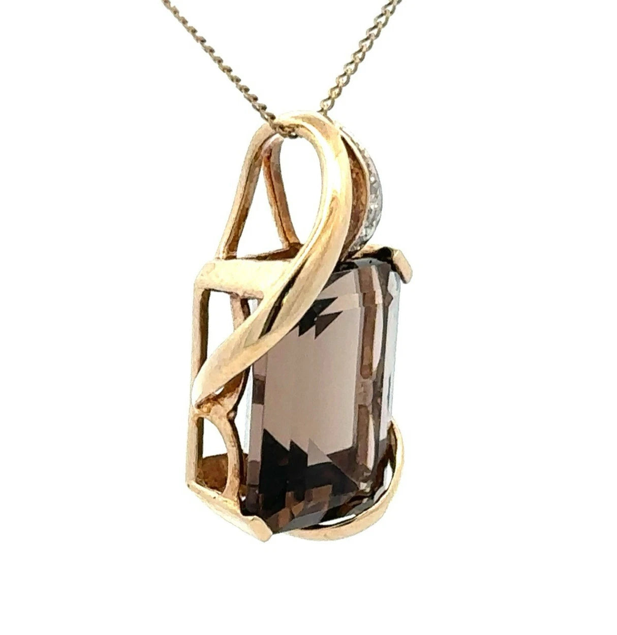 9Ct Yellow Gold Smokey Quartz & Diamond Accent Pendant