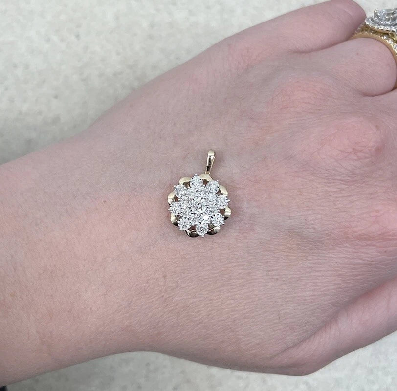 9Ct Yellow Gold Miracle Set .34 Carat TW Diamond Snow Flake Pendant