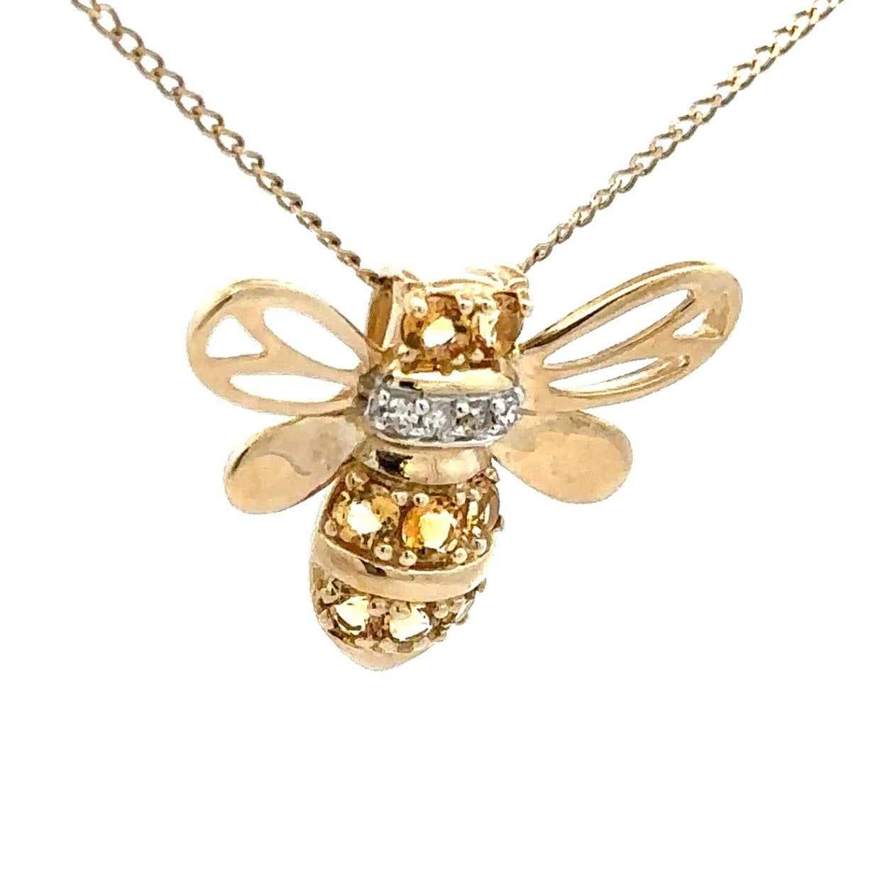 9Ct Yellow Gold Citrine & Diamond Bumblebee Slider Pendant