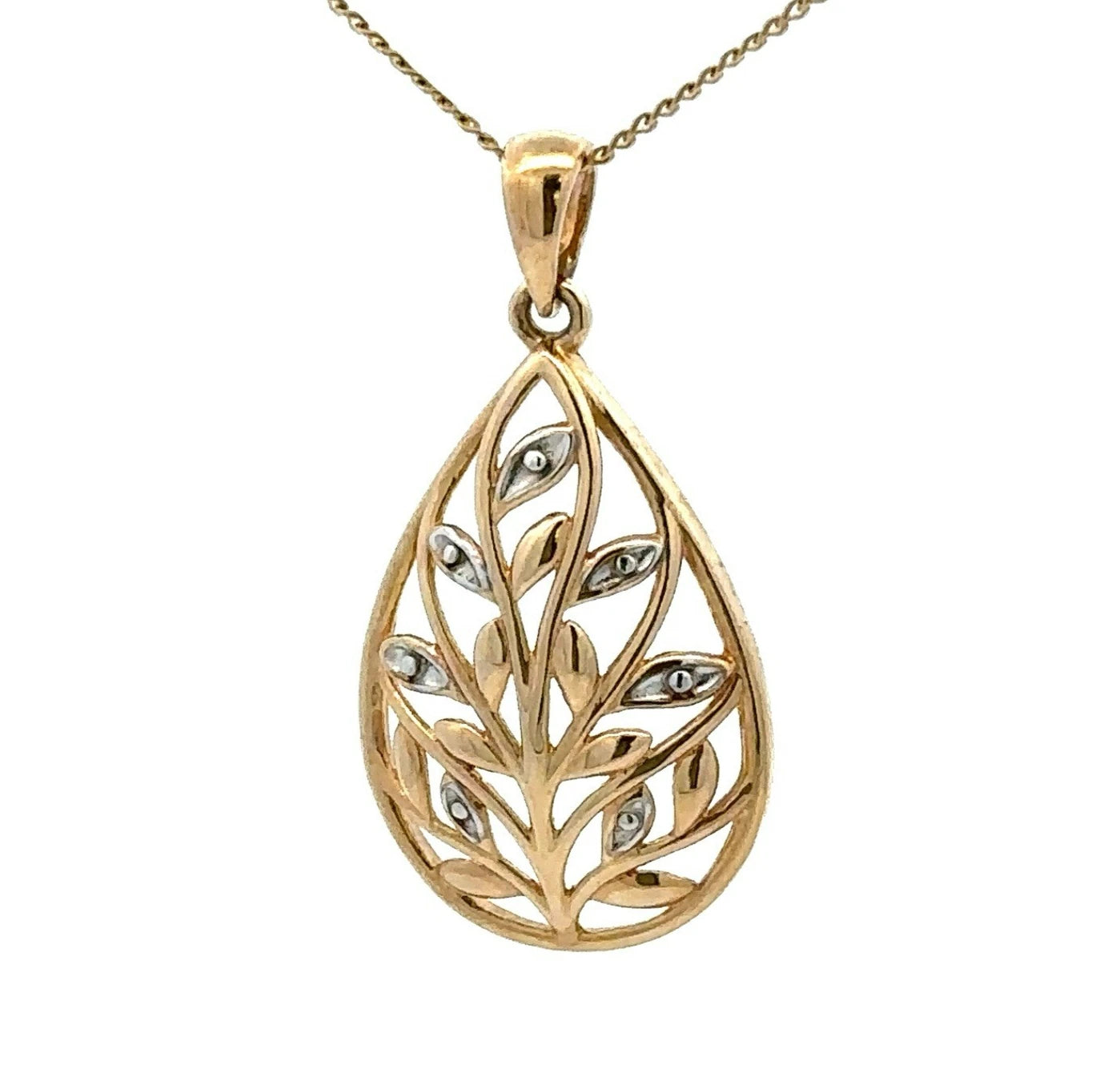 9Ct Two-Toned Gold Open Leaf Teardrop Pendant