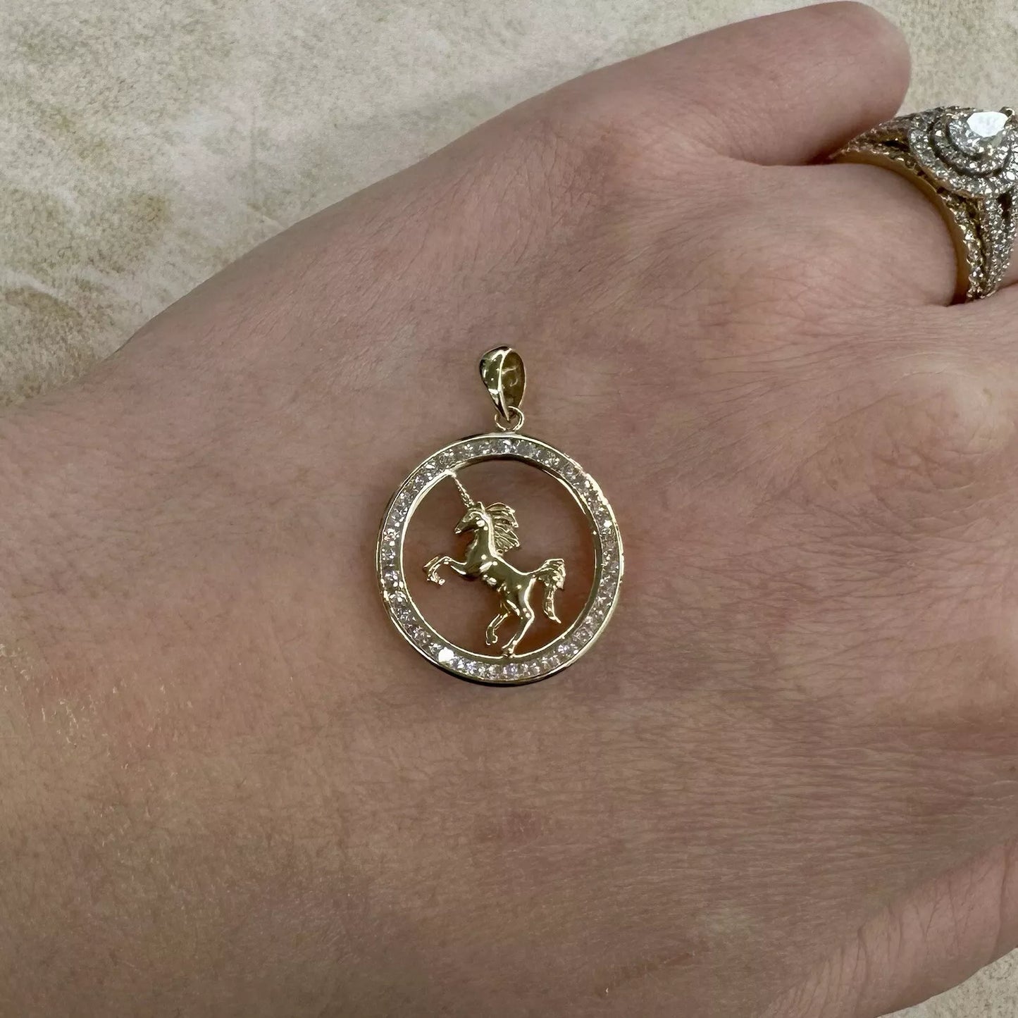 9Ct Yellow Gold Unicorn Pendant With CZ Accents
