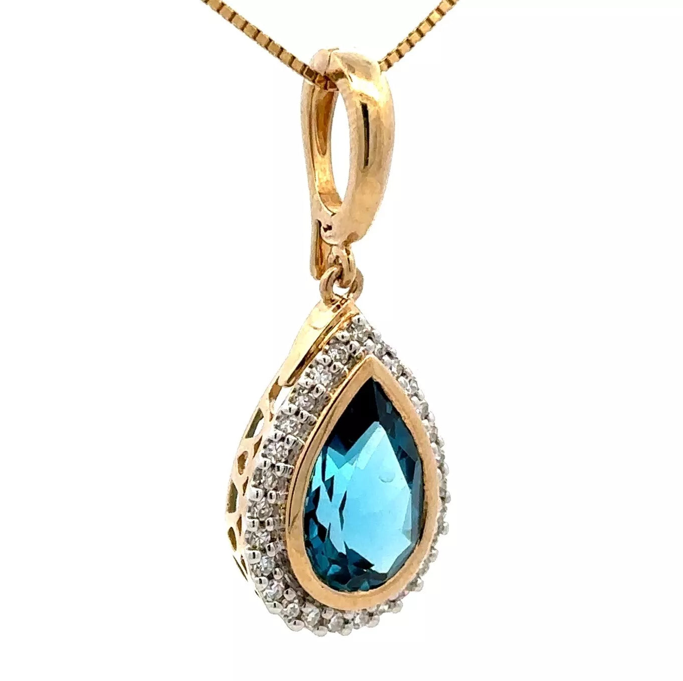 9Ct Yellow Gold London Blue Topaz & .20 Carat TW Diamond Enhancer Pendant