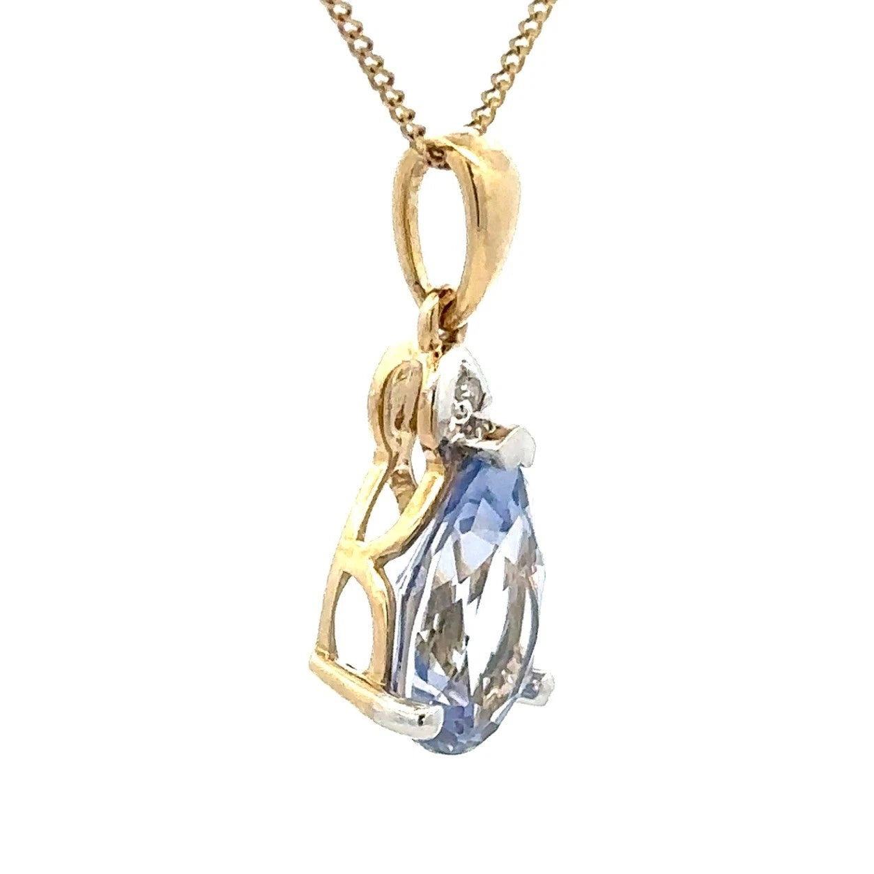 9Ct Yellow Gold Created Ceylon Sapphire & Diamond Pendant