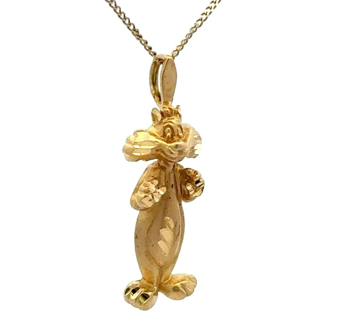 14Ct Yellow Gold Vintage Looney Tunes Sylvester The Cat Slider Charm Pendant