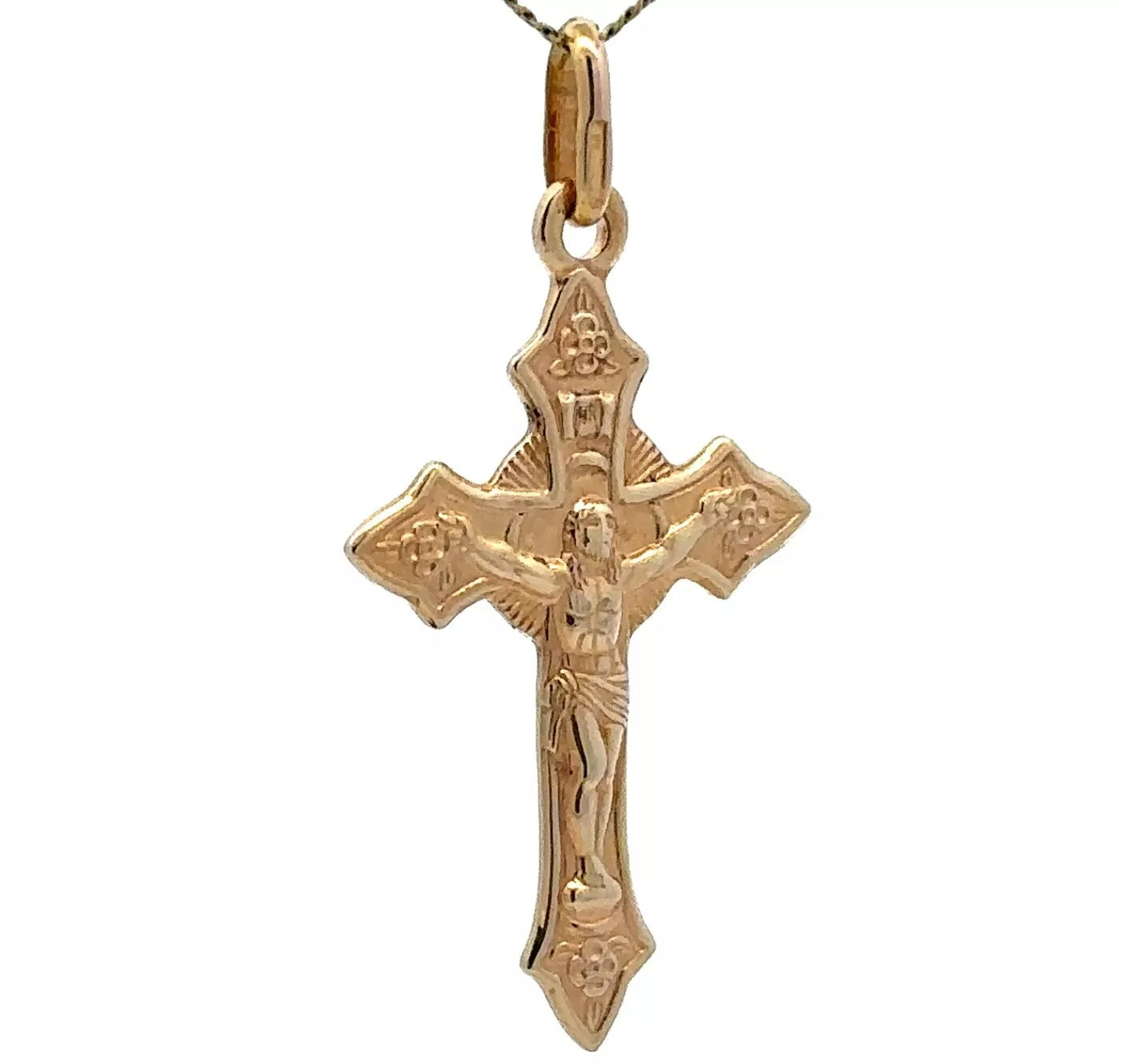 9Ct Yellow Gold Ornate Crucifix Charm Pendant