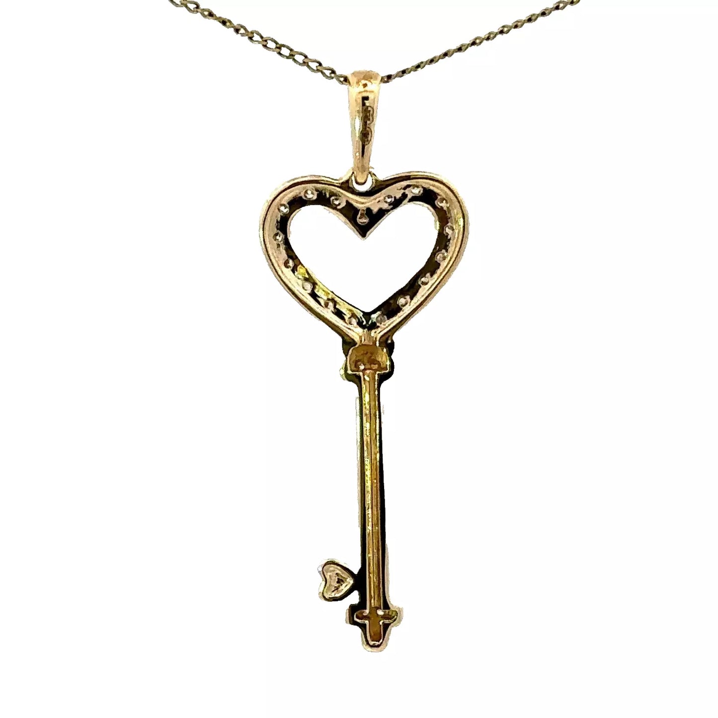9Ct Yellow Gold .02 Carat TW Diamond Heart Key Charm Pendant