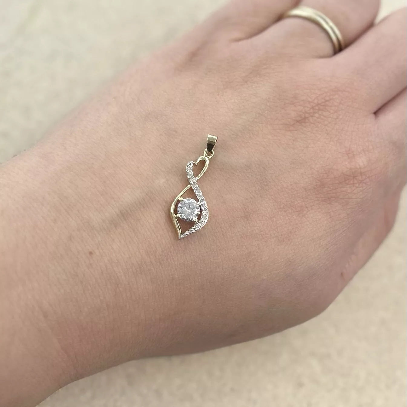 9Ct Yellow Gold Diamond Simulant Swirl Charm Pendant