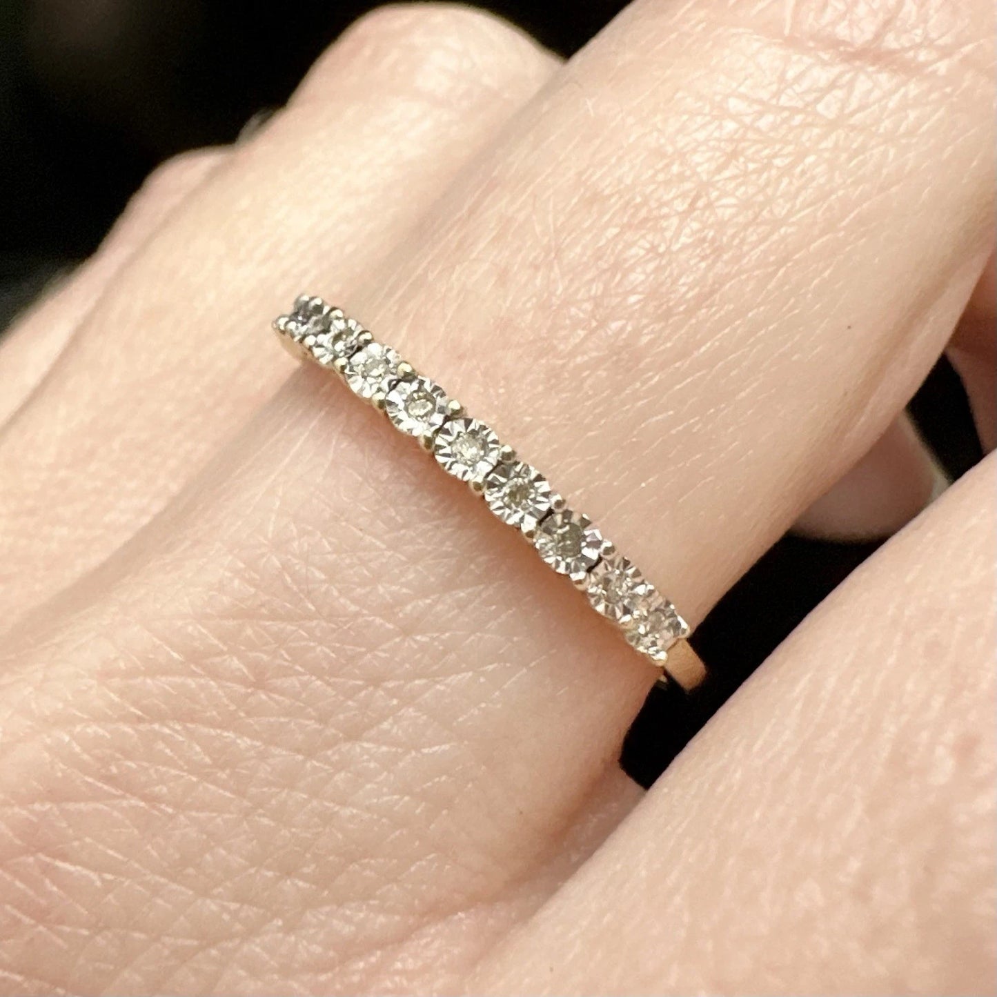 9Ct Yellow Gold Mirace Set Diamond Set Band Ring Sz Q 1/2