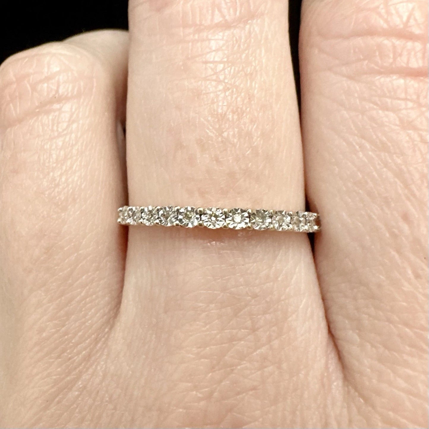 9Ct Yellow Gold Mirace Set Diamond Set Band Ring Sz Q 1/2