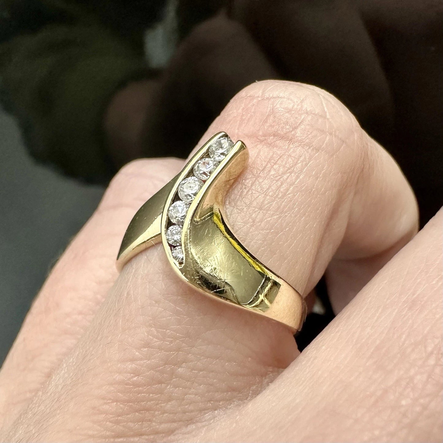 9Ct Yellow Gold 0.13 Carat TW Diamond Simulant Wishbone Ring Sz M