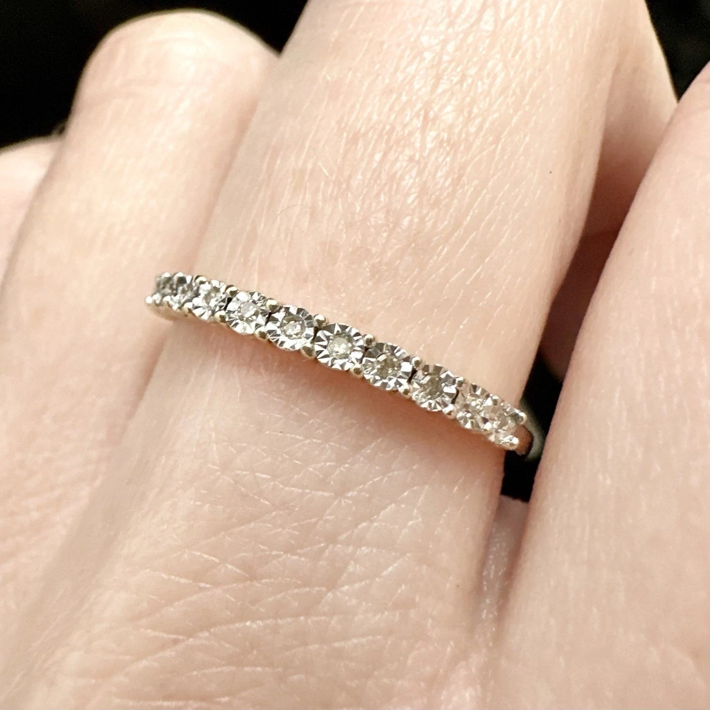 9Ct Yellow Gold Mirace Set Diamond Set Band Ring Sz Q 1/2