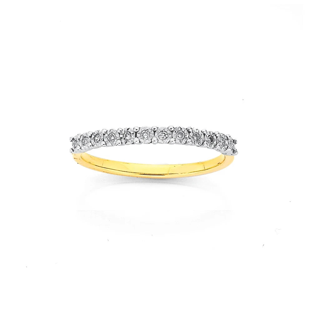 9Ct Yellow Gold Mirace Set Diamond Set Band Ring Sz Q 1/2