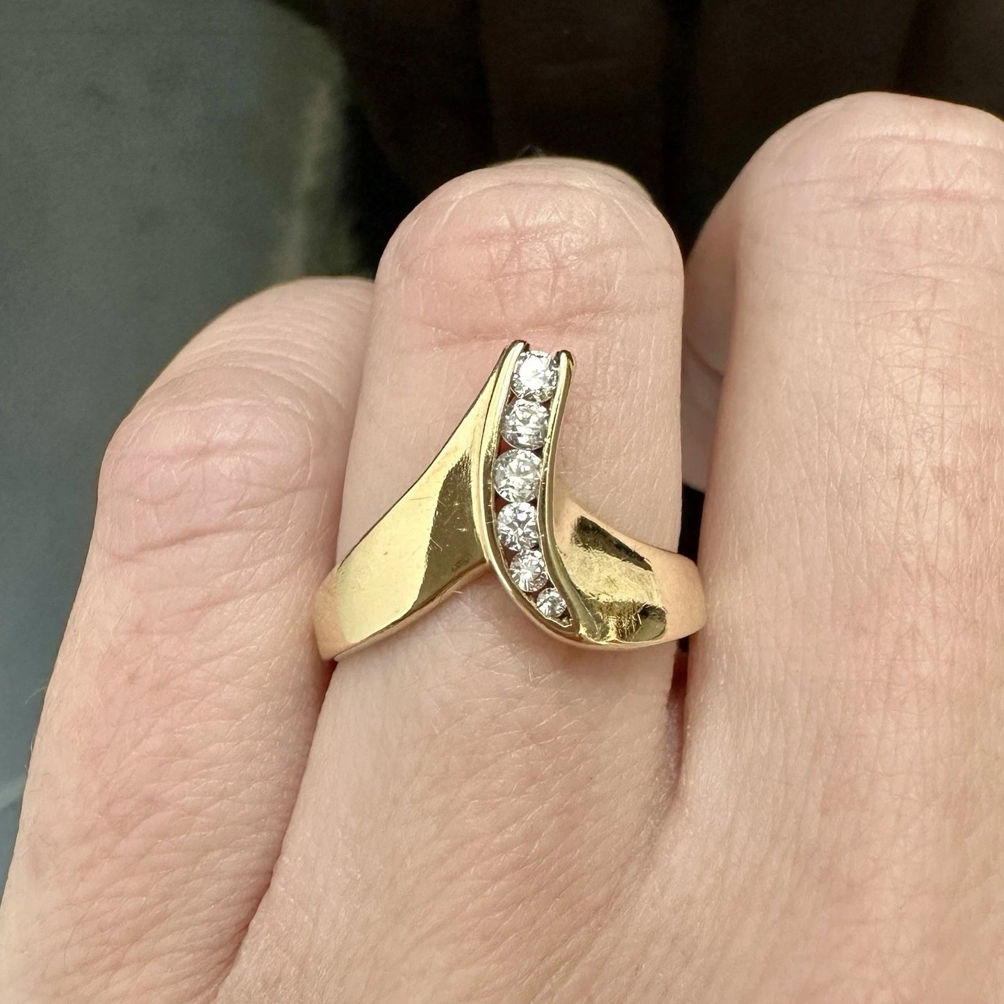 9Ct Yellow Gold 0.13 Carat TW Diamond Simulant Wishbone Ring Sz M