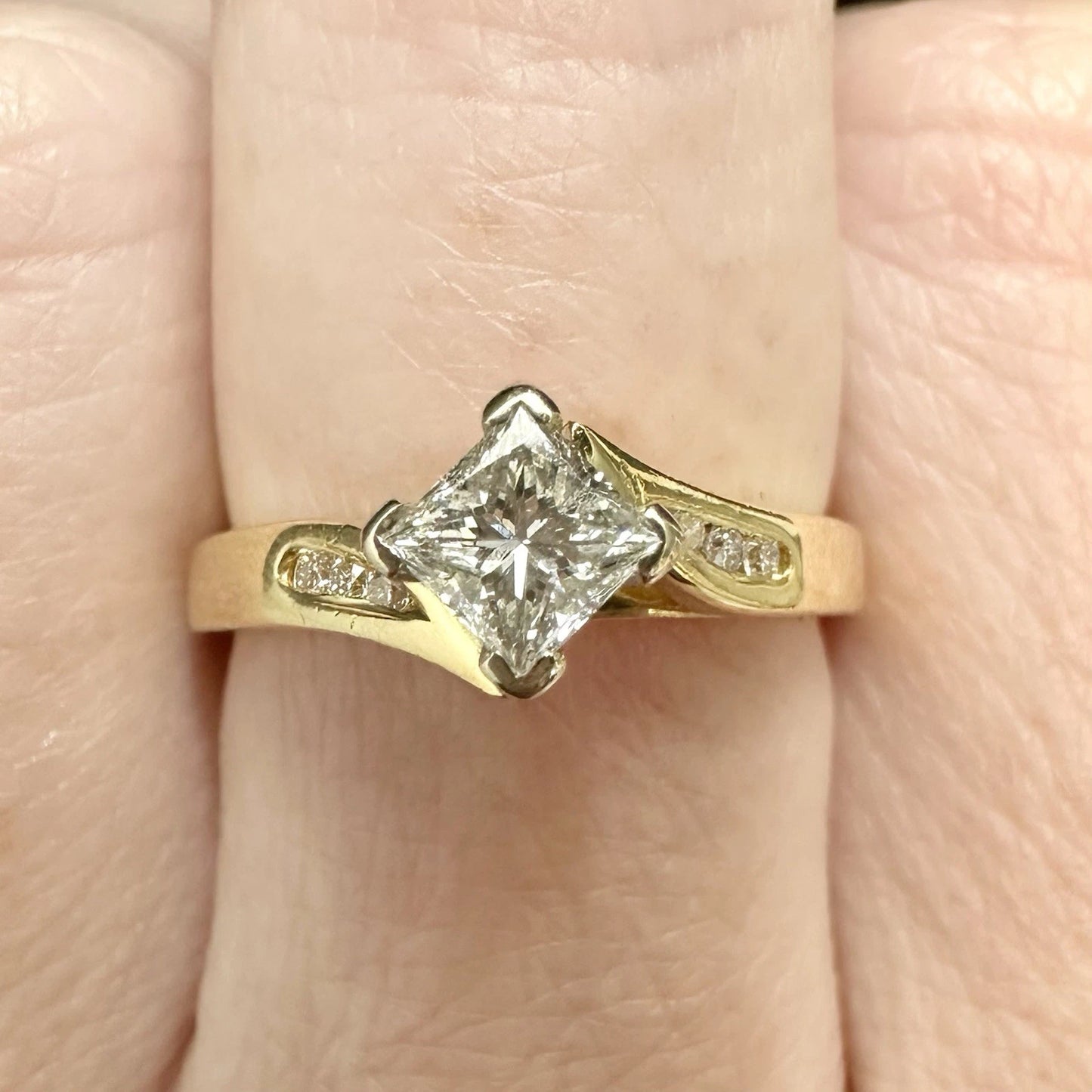 18Ct Yellow Gold .50Ct TW Princess Cut Diamond Ring Sz N