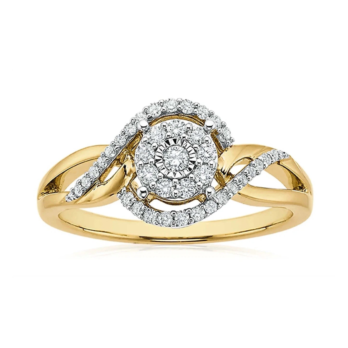 9Ct Yellow Gold 1/4 Carat TW Diamond Twist Ring Sz Q 1/2