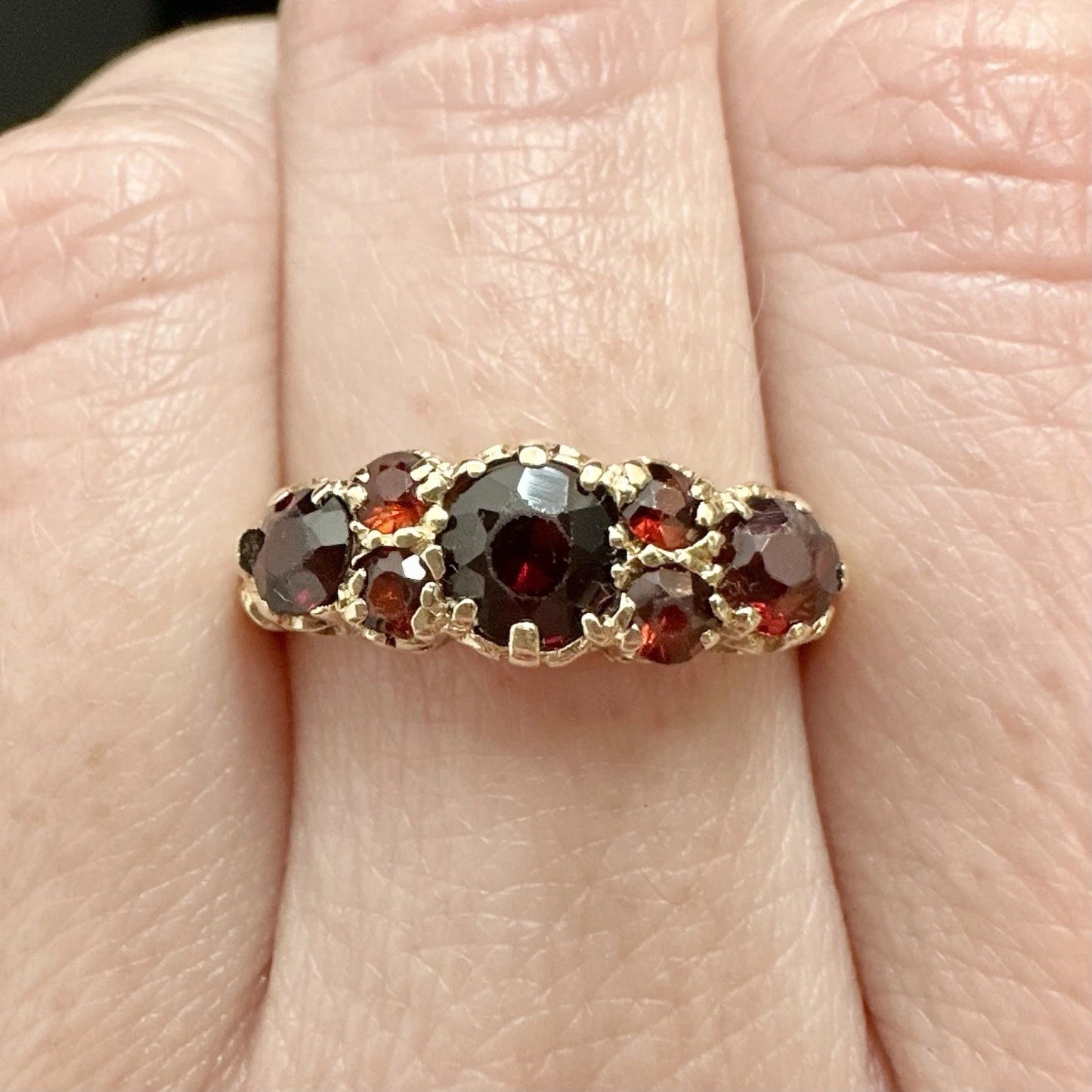 9Ct Yellow Gold Vintage 1976 Birmingham Garnet Ring Sz P