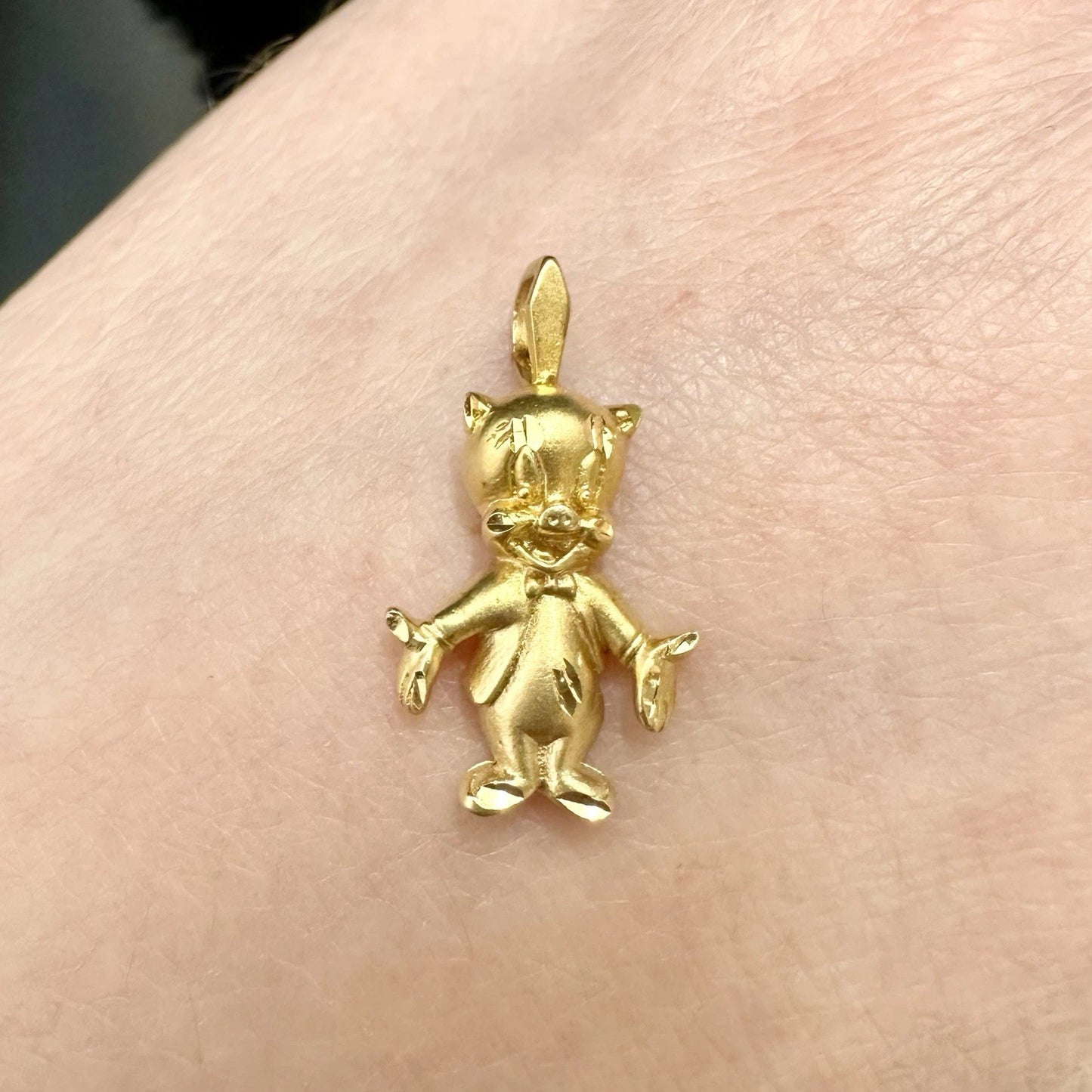 14Ct Yellow Gold Vintage Looney Tunes Porky Pig Slider Charm Pendant
