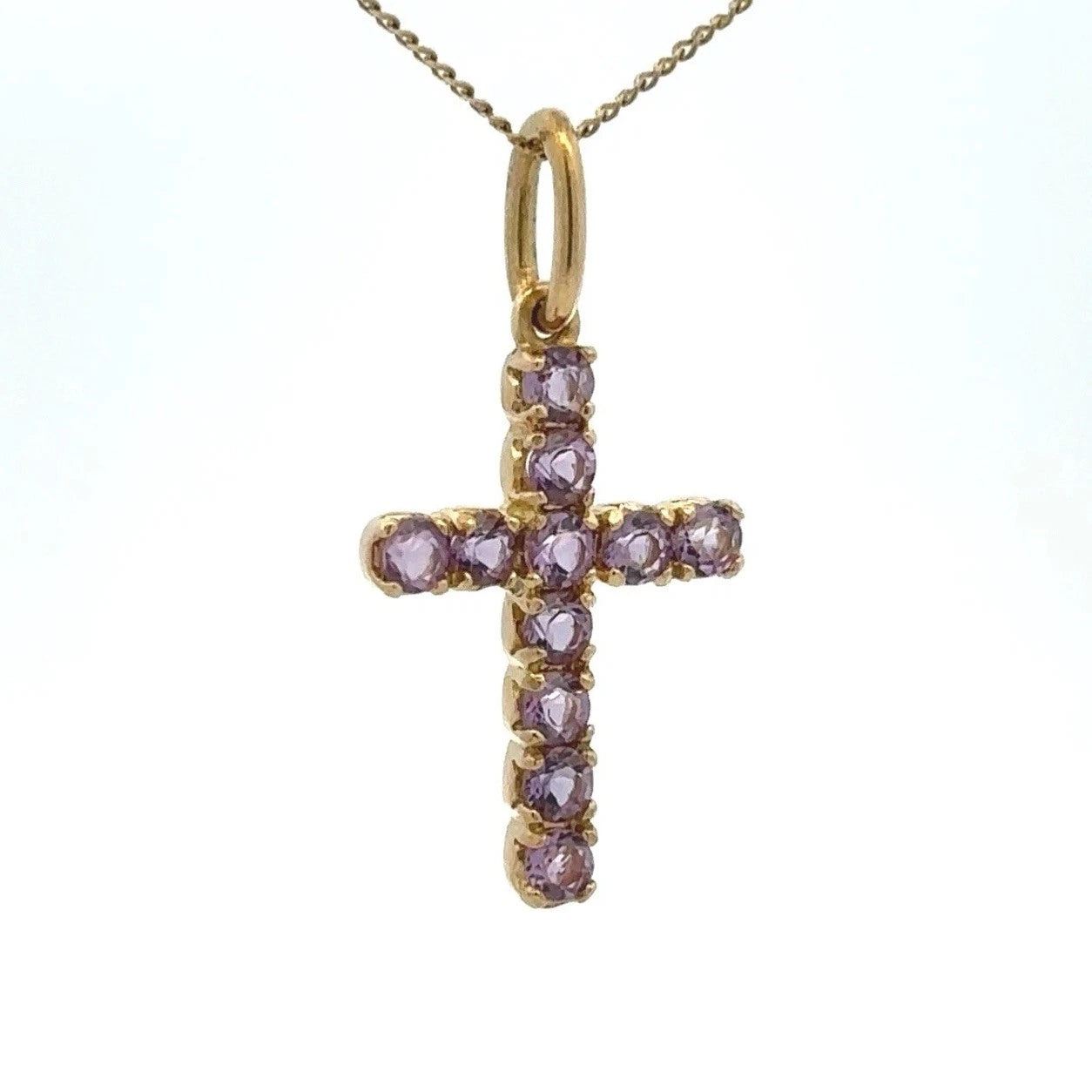 18Ct Yellow Gold Amethyst Cross Pendant