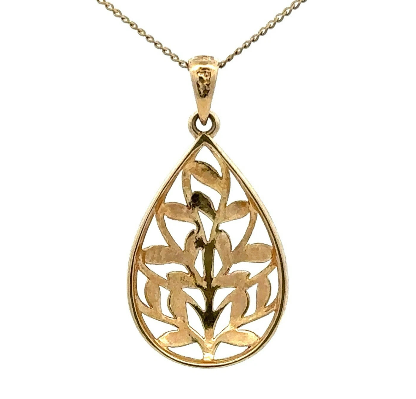 9Ct Two-Toned Gold Open Leaf Teardrop Pendant