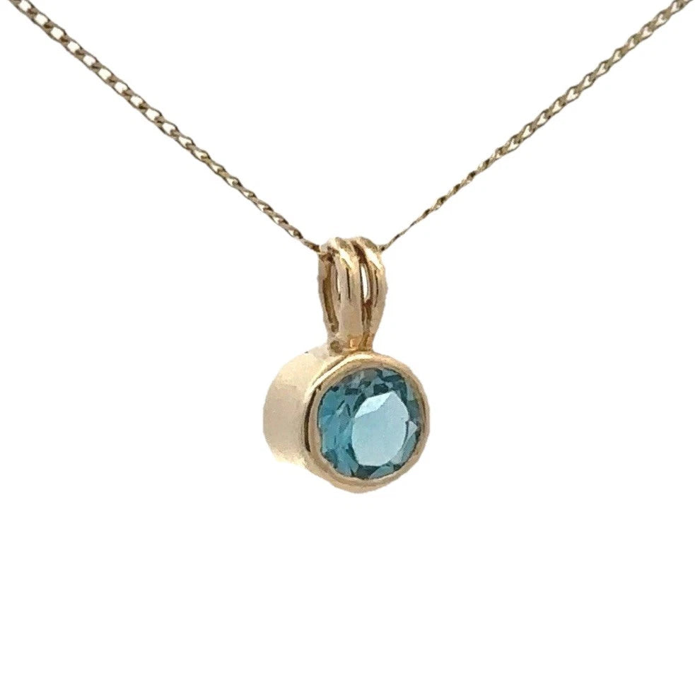 9Ct Yellow Gold Bezel Set Blue Topaz Solitaire Pendant