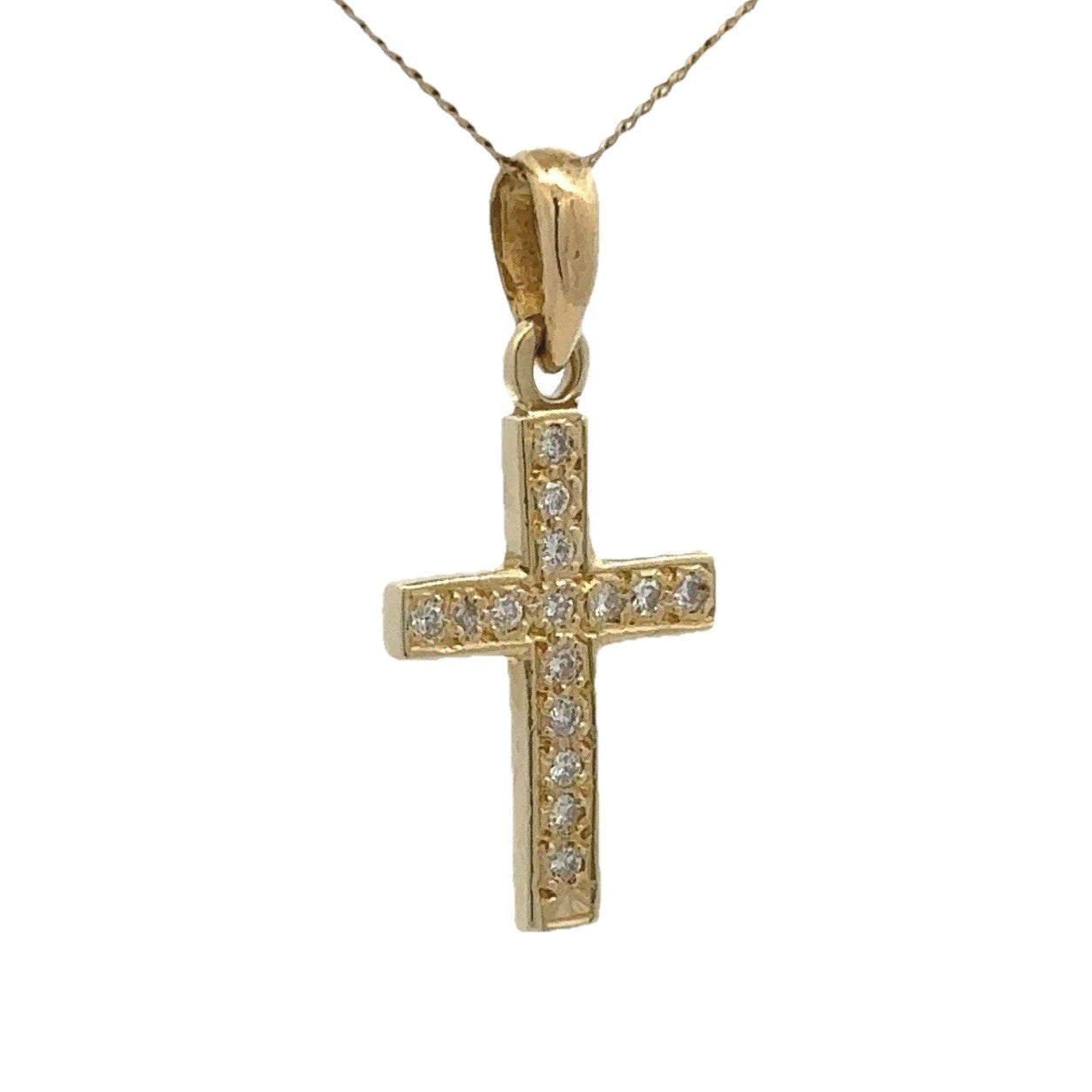 18Ct Yellow Gold Vintage .16 Carat TW Diamond Set Cross Pendant