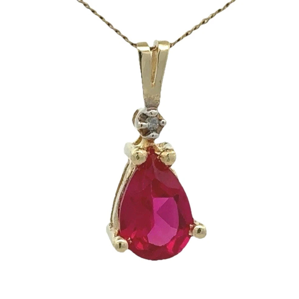 10Ct Yellow Gold Created Ruby & Diamond Accent Pendant