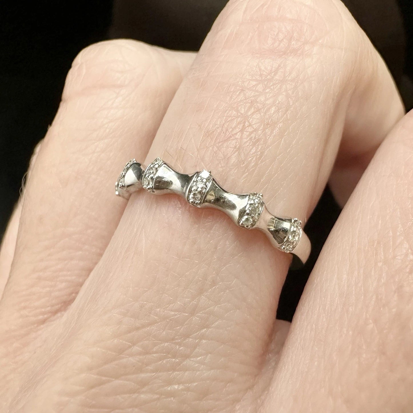 10Ct White Gold .05 TW Diamond Band Ring Sz O 1/2