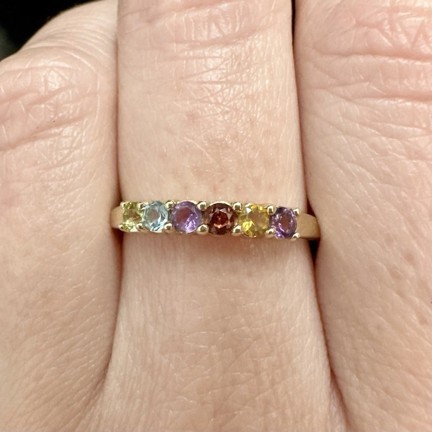 9Ct Yellow Gold Multi Gemstone Claw Set Ring Sz O