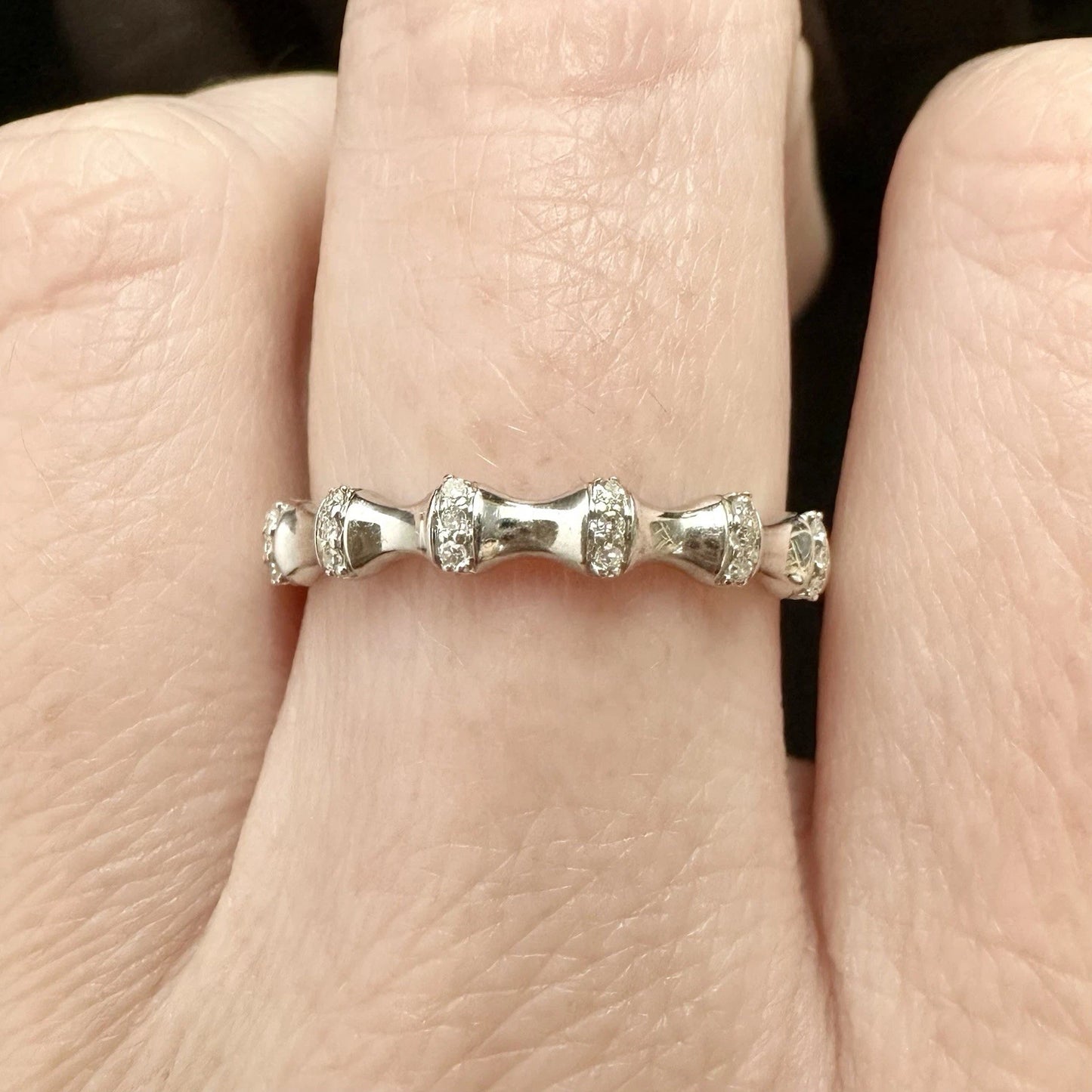 10Ct White Gold .05 TW Diamond Band Ring Sz O 1/2