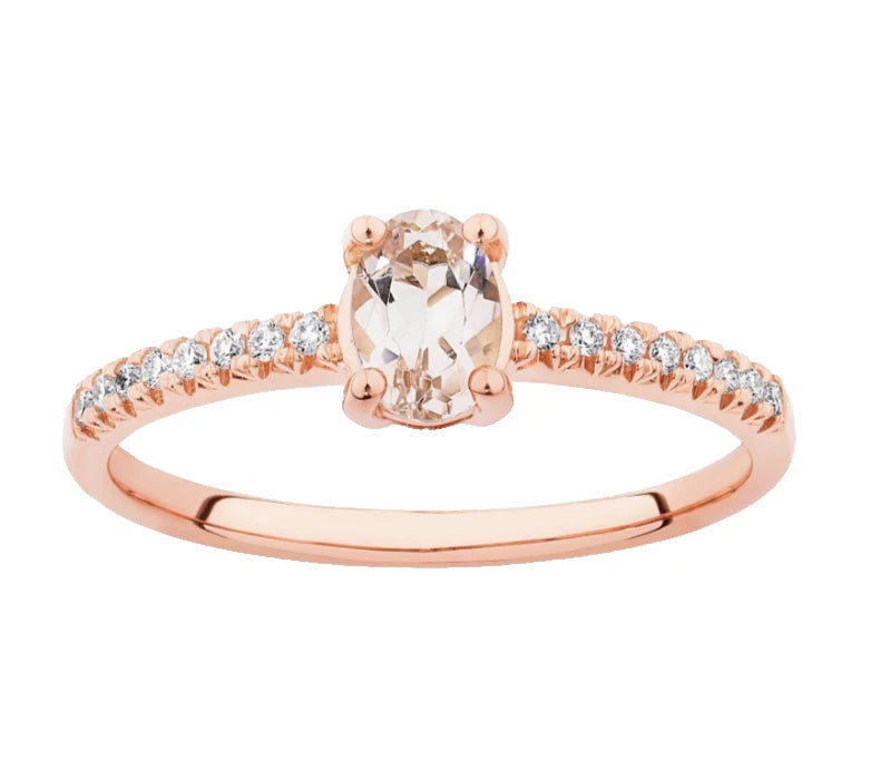 9Ct Rose Gold Morganite & .08 TW Diamond Dress Ring Sz N