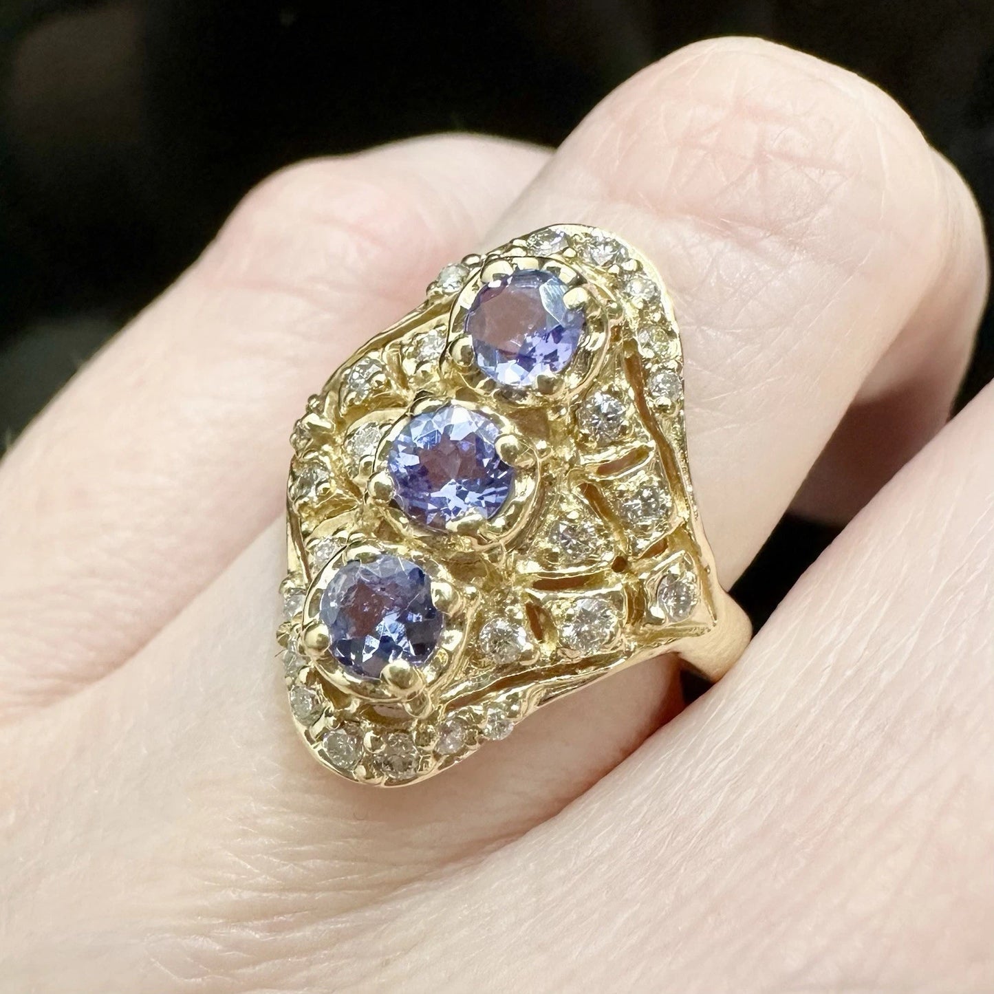 14Ct Yellow Gold Sonia B Designs Tanzanite & Diamond Designer Ring Sz J 1/2