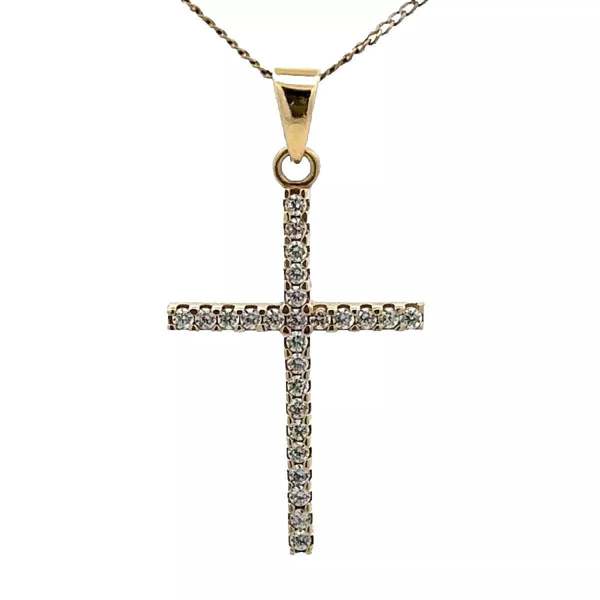 9Ct Yellow Gold CZ Set Cross Pendant