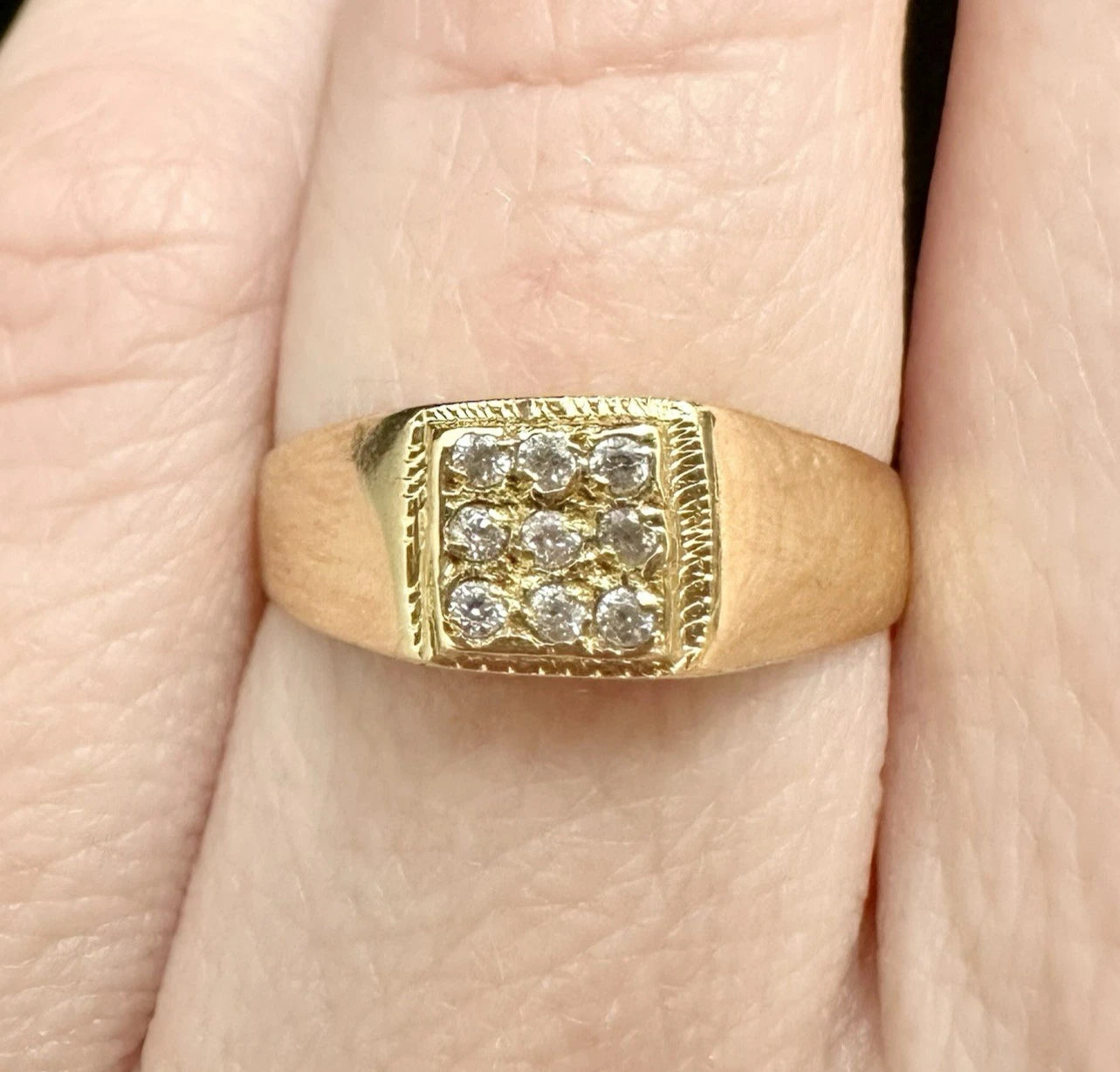 14Ct Yellow Gold Vintage Diamond Simulant Ladies' Signet Ring Sz K 1/2
