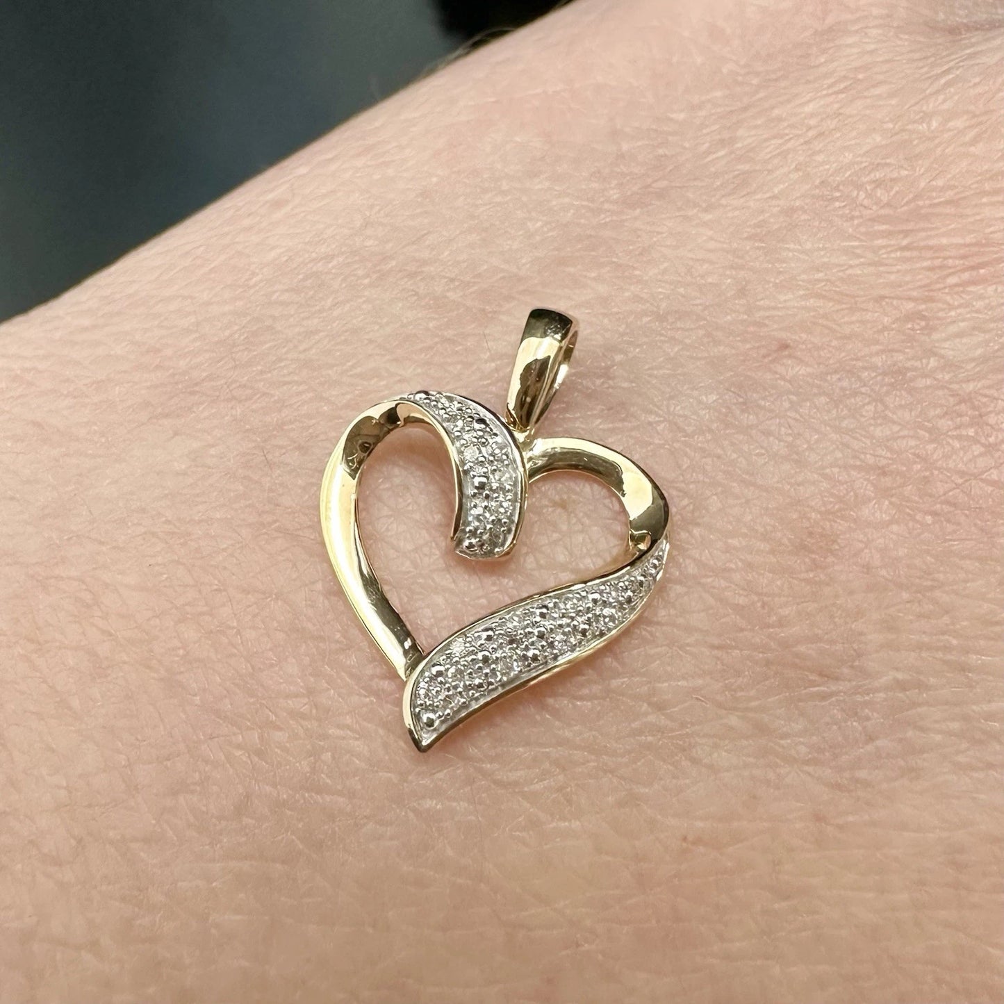 9Ct Yellow Gold Diamond Accent Heart Pendant