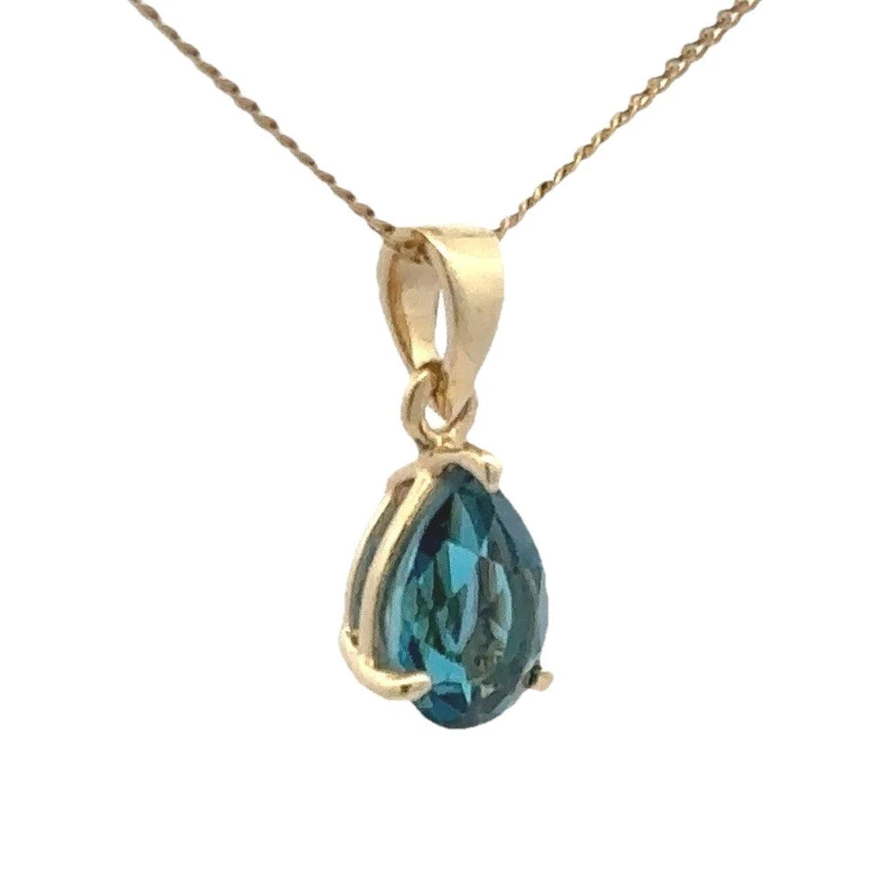 9Ct Yellow Gold Pear Shaped London Blue Topaz Solitaire Pendant
