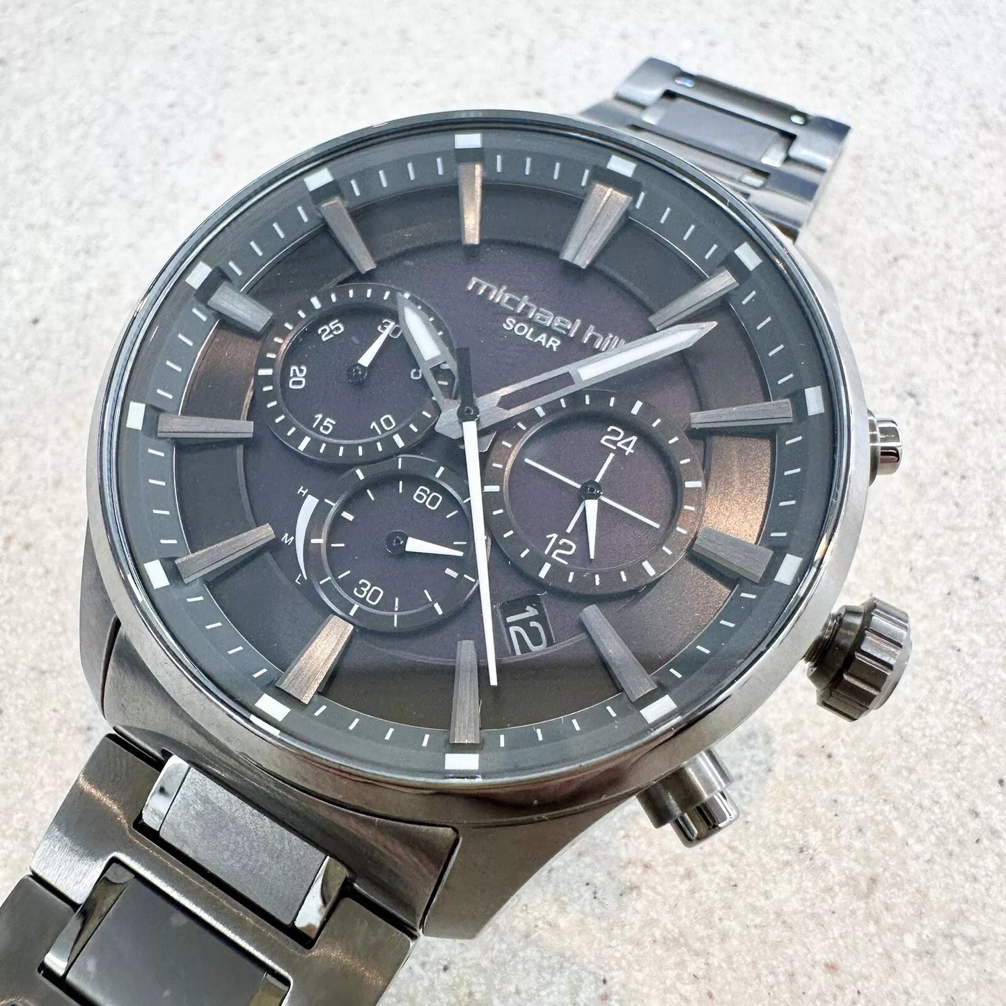 Michael Hill Solar Powered Chronograph Men's Black Toned Stainless Steel Watch