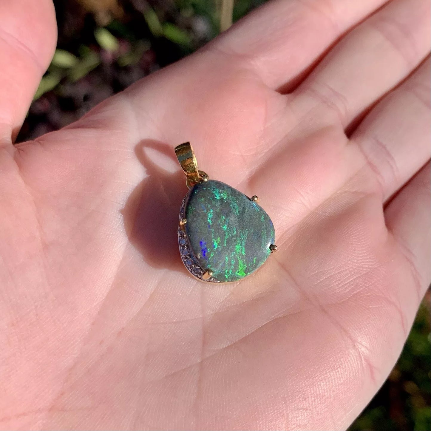 9Ct Yellow Gold Opal & 0.52 Carat TW Diamond Accent Pendant