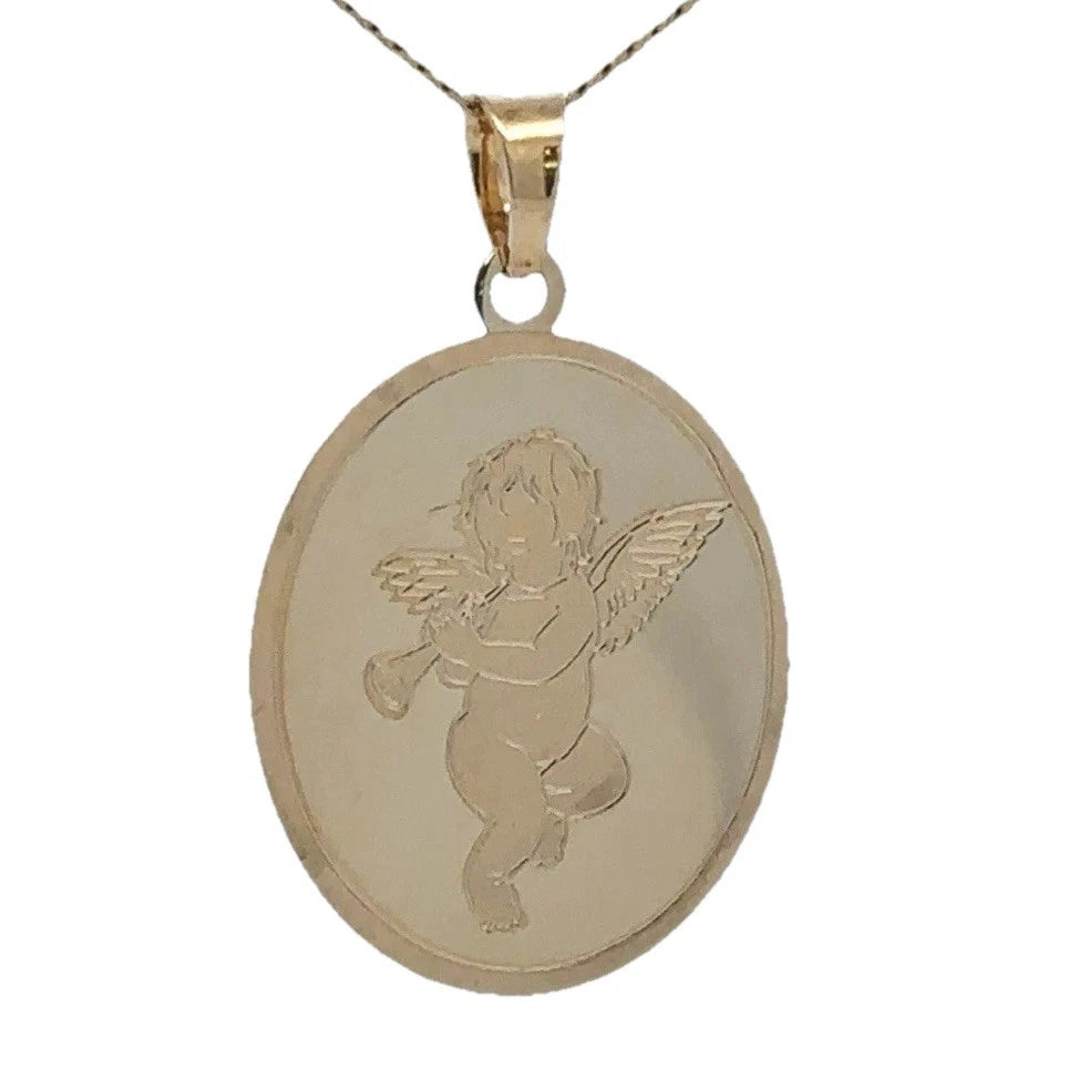 9Ct Yellow Gold Cherub Angel Medallion Pendant