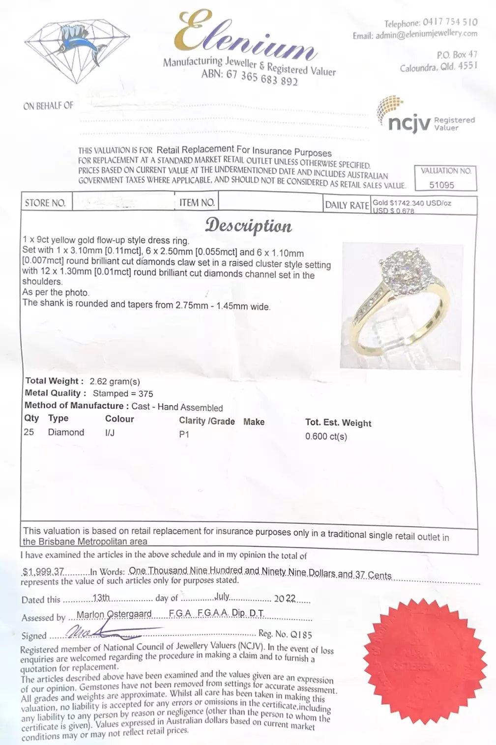 9Ct Yellow Gold .60 Carat TW Diamond Ring